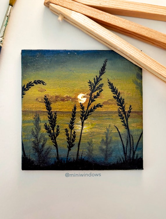 Original Acrylic Painting, Sunset Painting, Mini Painting, Set of 4 