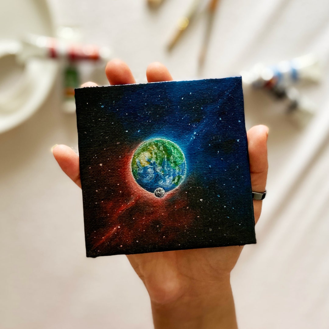 Earth Oil Painting Small Artwork Original Art 4X4 Inch Etsy