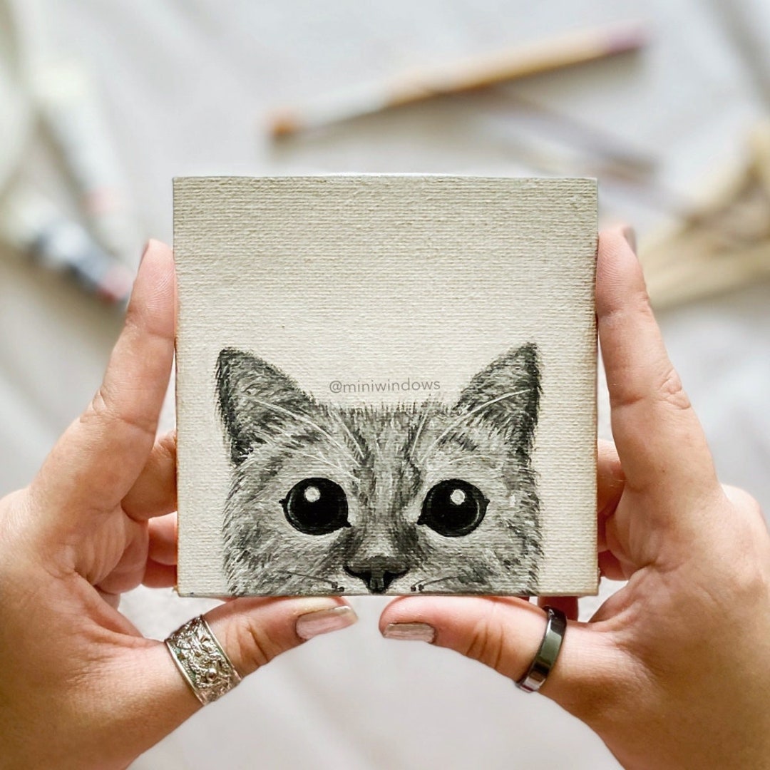 Miniature Black and White Cat Oil Painting: 4x4 Desk Art - Etsy