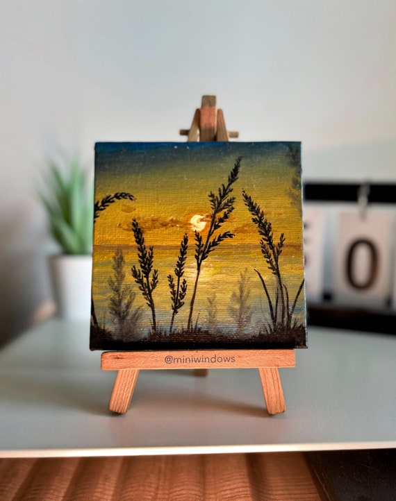 Silhouette Sunset Oil Painting Original Fine Art 4X4 Inch Mini Canvas Small  Nature Artwork Landscape Decor -  Denmark