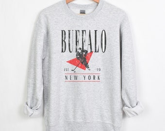 Vtg 90s Buffalo Sabres Goat Head Logo Sweatshirt Heather Gray