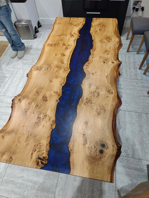 Custom Epoxy Resin Live Edge Table – Elm, Oak, Walnut, Poplar