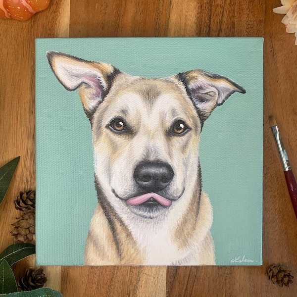 Hand Painted Acrylic Pet Portrait, Custom Canvas Art