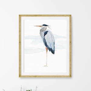 Great Blue Heron Watercolor Art Print,  Coastal Decor, Tropical Wall Art, Beach House, Seabird Print, Altered Nautical Bird, Digital Print