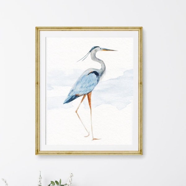 Great Blue Heron Watercolor Art Print,  Coastal Decor, Tropical Wall Art, Beach House, Seabird Print, Altered Nautical Bird, Digital Print