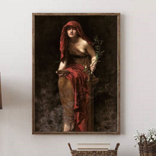 The Priestess of Delphi, John Collier, Vintage Oil on Canvas Digital, Goddess Art, Witch, Witchy, Wicca, Wiccan, Occult, Printable Wall Art