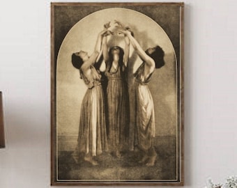 Witch Decor, Witch Print, Witch Art, Vintage Witches, Vintage Witch Print, Wiccan Art, Three Witches Dancing antique photograph, Art Prints