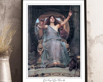 Hexe Art Printable, Hexe Malerei, Wicca Wohnkultur, Circe bietet Ulysses Odysseus den Kelch an, John William Waterhouse, griechische Mythologie