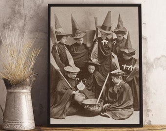Vintage Witch Photo, Witches brewing in the Kitchen, Witches Potions and Spells, Witch Wall art, Vintage witches, Antique Witch Photograph