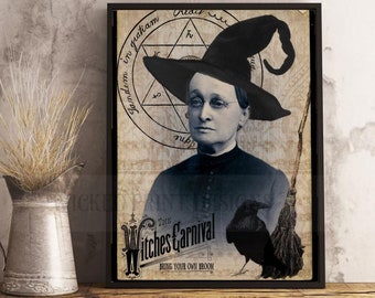 Arte de brujas, impresión de brujas, foto vintage de brujas, imprimible de Halloween de carnaval de brujas, bruja wiccana, decoración de Halloween, manualidades de papel, diario basura