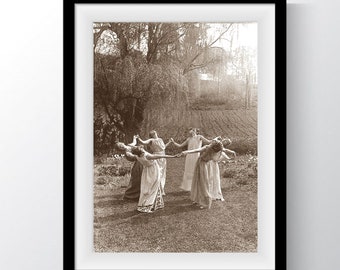 Witch Decor, Witch Print, Witch Art, Vintage Witches, Vintage Witch Print, Circle of Witches Dancing By Moonlight, Wiccan Art home decor