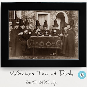 Witches Tea Party at Dusk, VINTAGE Photo Antique Witches Occult Wiccan, WITCHY Women, wicked dark, Witchcraft Ritual Spell Black Magic