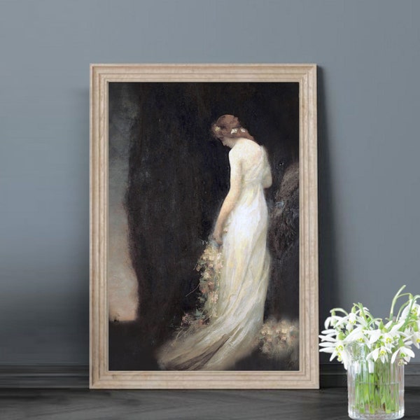 Evening by Gabriel Ferrier - Voyage of Hope, Vintage Bride Antique Oil on Canvas, Digital Download Printable Art, Altered Art, Dark Portrait