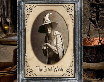 The Grand High HEXE, alte VINTAGE Antiquität, okkulte Wicca, WITCHY Frau, gruselig gruselig böse Kunst, veränderte Kunst, dunkle Kunst, Halloween Kunst