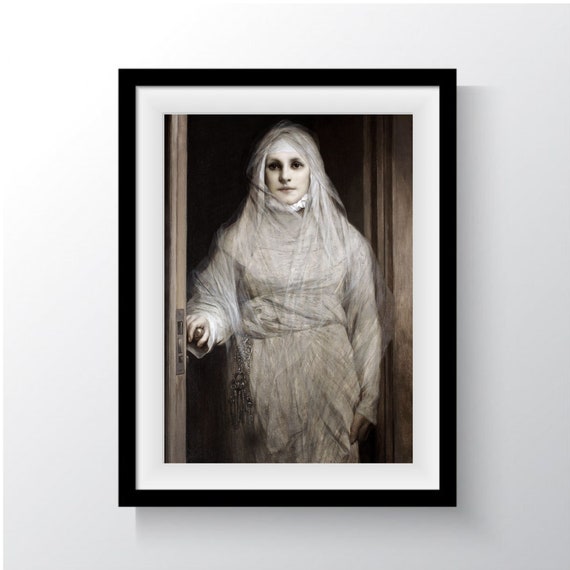 lady in white dress ghost Print: Medieval Bouzov Castle, Gothic Oil Painting (digital Download) size_schema_us