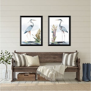 Great Blue Heron Watercolor Art Prints, Set of 2 Heron Birds, Coastal Decor, Tropical Wall Art, Beach House, Seabird Print Set, Nautical Art image 2