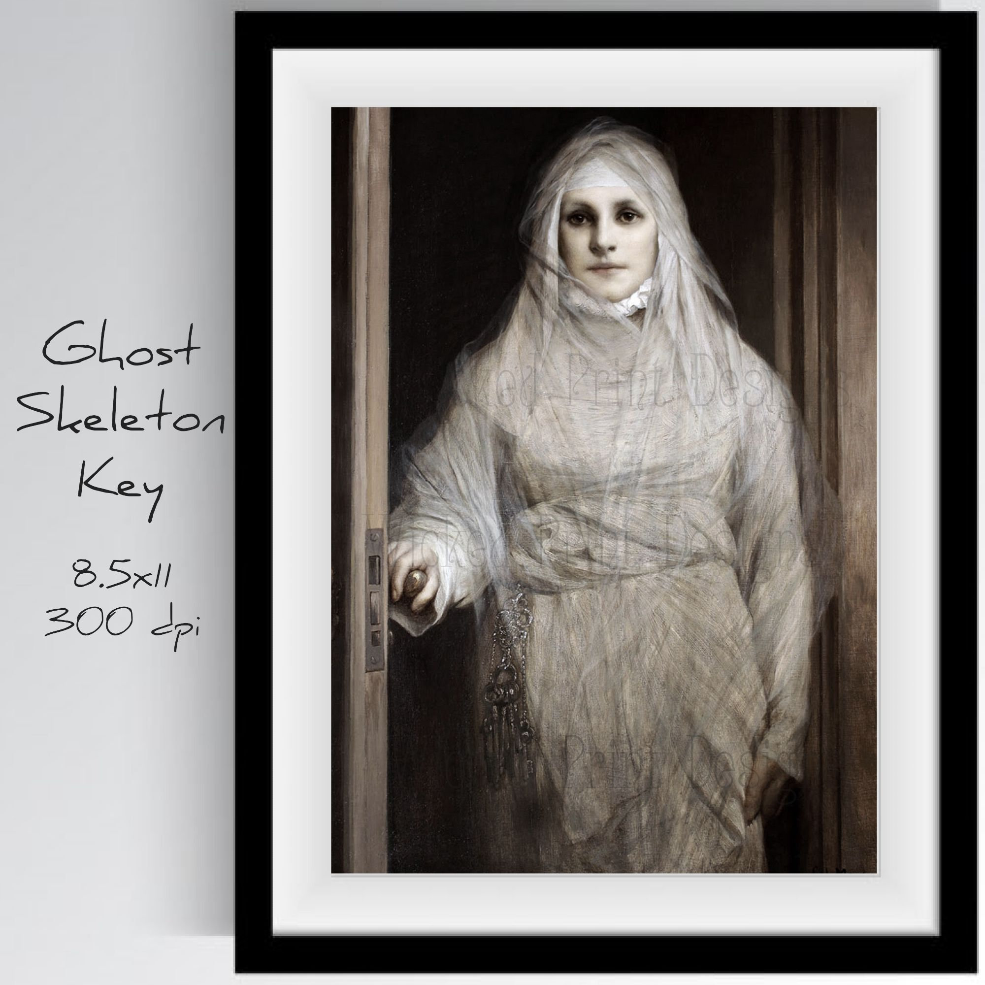 【未使用】アートプリント「The Ghost Queen」AyanoNakano White Lady Ghost Print: Medieval Bouzov Castle, Gothic Oil