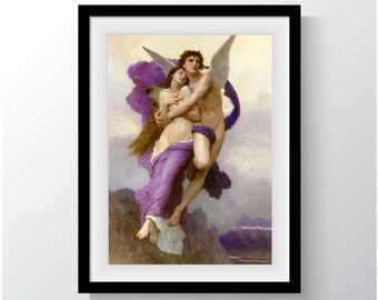 The Abduction of Psyche, William Adolphe Bouguereau 1895 Reproduction Digital Print Altered Art,  Angel Spiritual, Romance Angelic Love