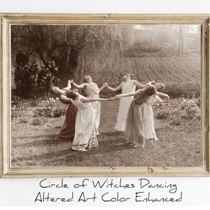 Vintage Witch Art Print, Circle of Witches Dancing, Wiccan Nature Goddess, Wicca home décor, Witch Wall art, Vintage witches, Antique Witch