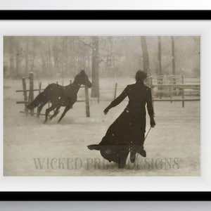 Victorian Witchy Woman, Vintage Victorian Photo, Woman and Horse by Félix Thiollier, Woman taming her horse, Erie Beautiful Winter Witch art