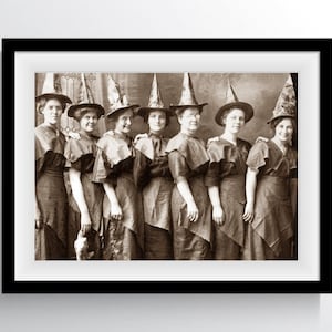 Vintage Witches, Coven Witches in Costume, Vintage Witch Photo, Wiccan Witches, Witch Art, Halloween Witch Art, Black and White Photograph