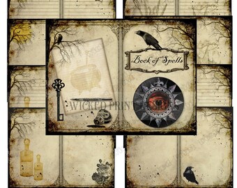 Book of Spells Blank Journal Pages, Magic, Wicca Journal Pages, Grimoire, Book of Potions, Scrapbooking printable, Gothic Halloween journal