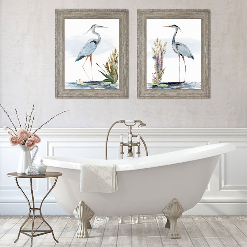 Great Blue Heron Watercolor Art Prints, Set of 2 Heron Birds, Coastal Decor, Tropical Wall Art, Beach House, Seabird Print Set, Nautical Art image 3
