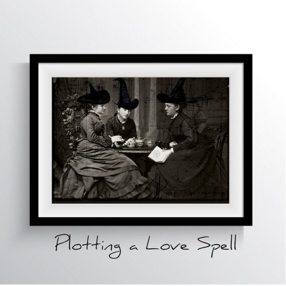 Victorian Witches Love Spell, VINTAGE Antique, Three Witches, Occult Wiccan, WITCHY Women, wicked, magical, mystical, dark spells potions