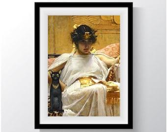 CLEOPATRA by John William Waterhouse, Instant Digital Download, Altered Art, Egyptian Queen on Throne, Vintage Art Print Reproduction