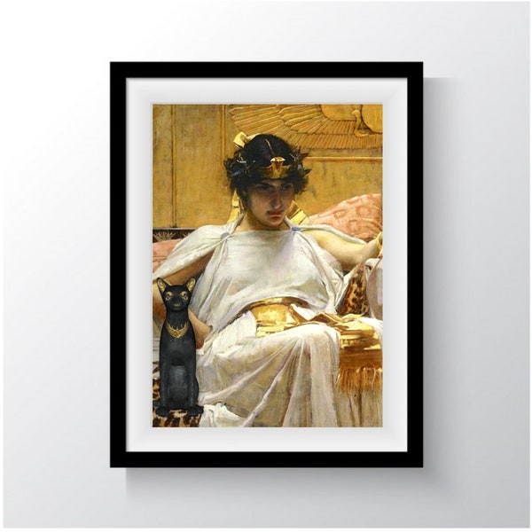 CLEOPATRA by John William Waterhouse, Instant Digital Download, Altered Art, Egyptian Queen on Throne, Vintage Art Print Reproduction