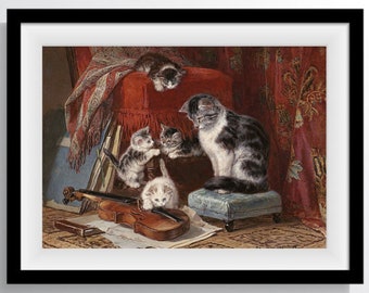 Vintage cat painting. Kittens Playing. Antique oil painting. Victorian painting. Cat Printable Art. Animal print. Cat Art. Cat Lovers Gift