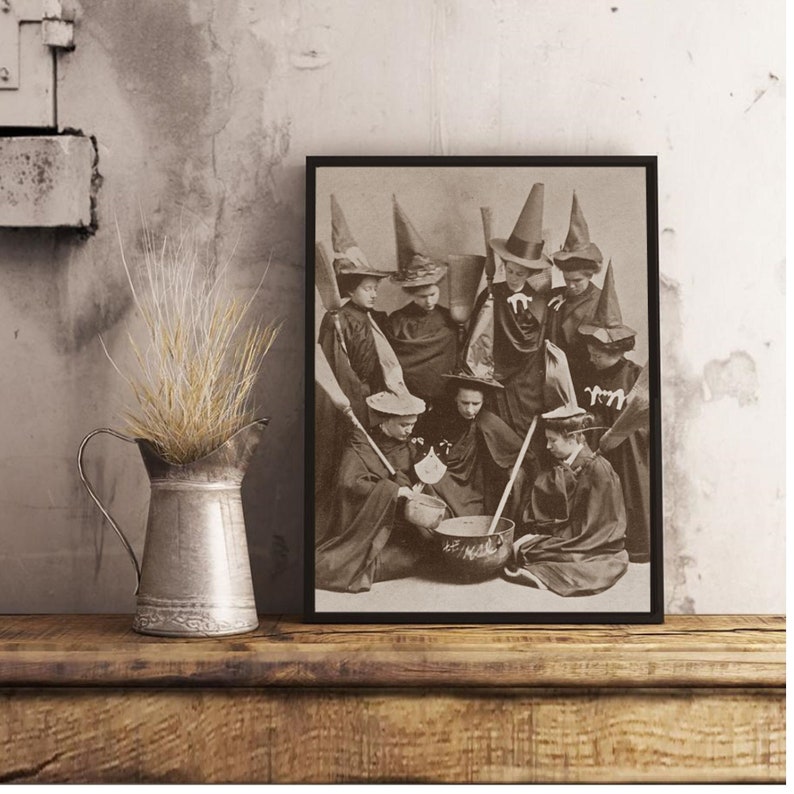 Vintage Witch Photo, Witches brewing in the Kitchen, Witches Potions and Spells, Witch Wall art, Vintage witches, Antique Witch Photograph 
