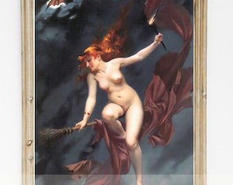 Vintage Witch Wall Print, Nude Witch, Naked Witch Art, The Witches Sabbath, Reproduction Digital Print, Witchcraft Wiccan, Wicca home decor