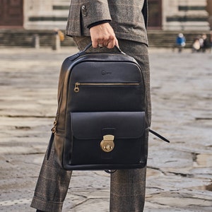 Men's Modern Leather Rucksack, Italian Leather Bookbag, Travel Rucksack, Genuine Leather Backpack, Business Briefcase for Him, Birthday Gift image 1