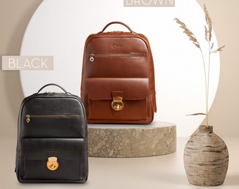 Men's Italian Brown Leather Vintage Bookbag, Modern Brown Backpack, Leather Knapsack, Travel Men's Backpack, Leather Briefcase Birthday Gift