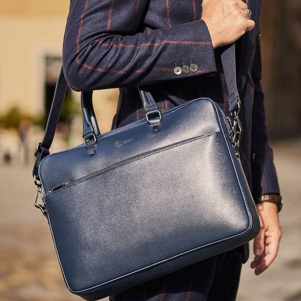 Portfolio Briefcase For Men, Italian Leather Style Office Brief Bag, Leather Work Bag, Leather Satchel, Shoulder Bag With Strap, Gift Idea