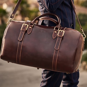 Mens Luxury Leather Duffle Bag, Genuine Leather Coach Travel Duffle Bag Mens, Expensive Premium Quality Leather Weekender Duffle Bag Mens image 4
