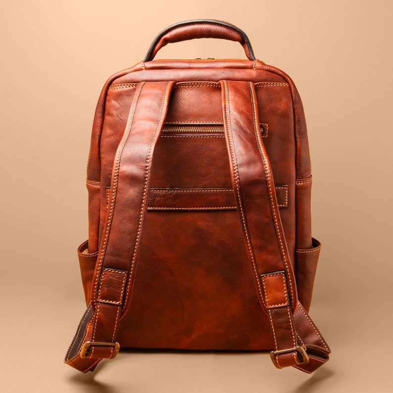 Men's Sleek Cognac Brown Leather Knapsack Messenger Bags Etsy UK