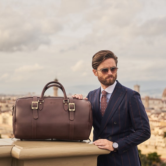 Men's Cognac Tote Bag Travel Luggage Bag Brown Leather | Etsy