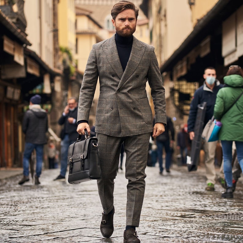 Double Buckle Leather Briefcase Laptop Bags for Men Leather Etsy