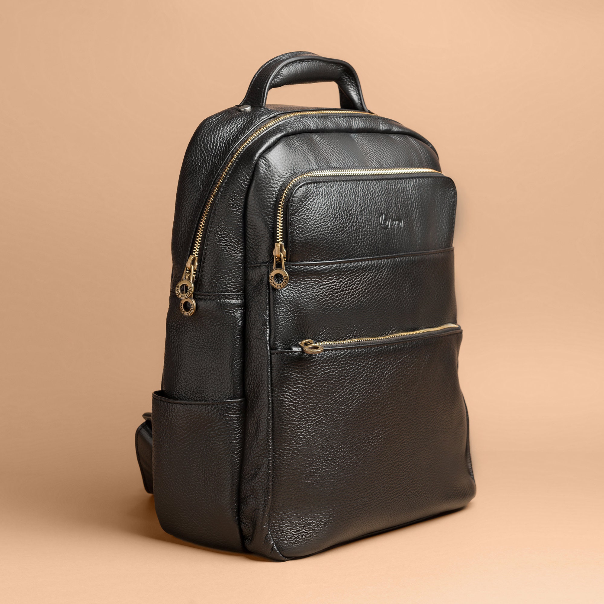 Black Monogram Leather Luxury Carry-On Backpack (Patented Signature Design)