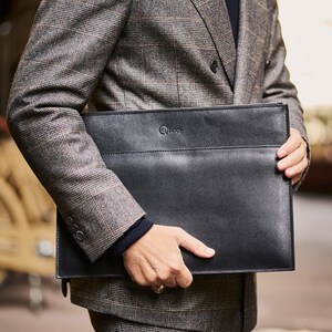 Men's Black Leather Handbag With Wrist Strap, Men's Toiletry Bag, Document Handbag, Accessory Holder, Rustic Leather Messenger Bag image 4