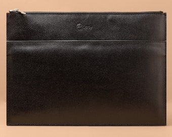 Men's Black Leather Handbag With Wrist Strap, Men's Toiletry Bag, Document Handbag, Accessory Holder, Rustic Leather Messenger Bag