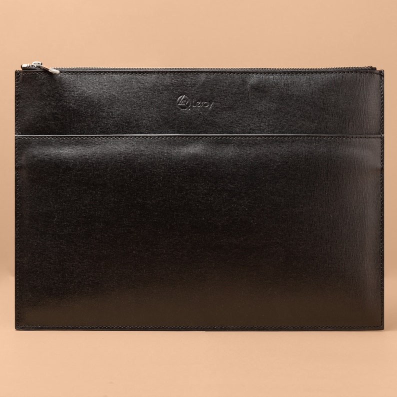 Men's Black Leather Handbag With Wrist Strap, Men's Toiletry Bag, Document Handbag, Accessory Holder, Rustic Leather Messenger Bag image 1