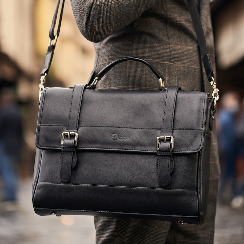 Men's Black Leather Satchel Leather Duffle Bag for Him Etsy