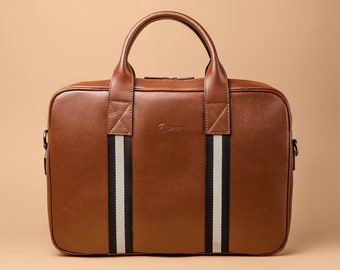 Modern Brown Leather Briefcase, Leather Laptop Bags, Shoulder Messenger Bag, Business Bag for Men, Birthday Gift for Him, Crossbody Bag