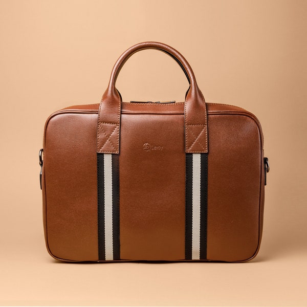 Modern Brown Leather Briefcase, Leather Laptop Bags, Shoulder Messenger Bag, Business Bag for Men, Birthday Gift for Him, Crossbody Bag