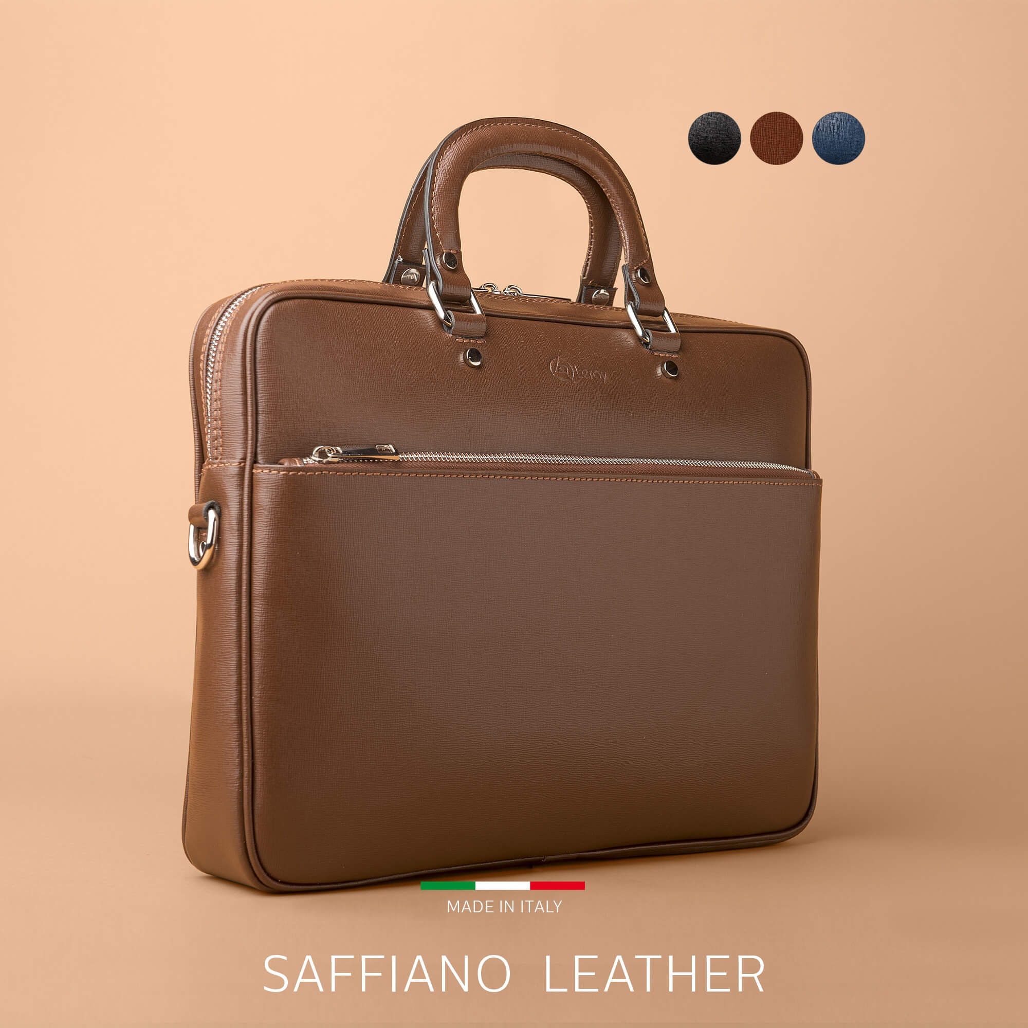 Saffiano leather laptop bag top