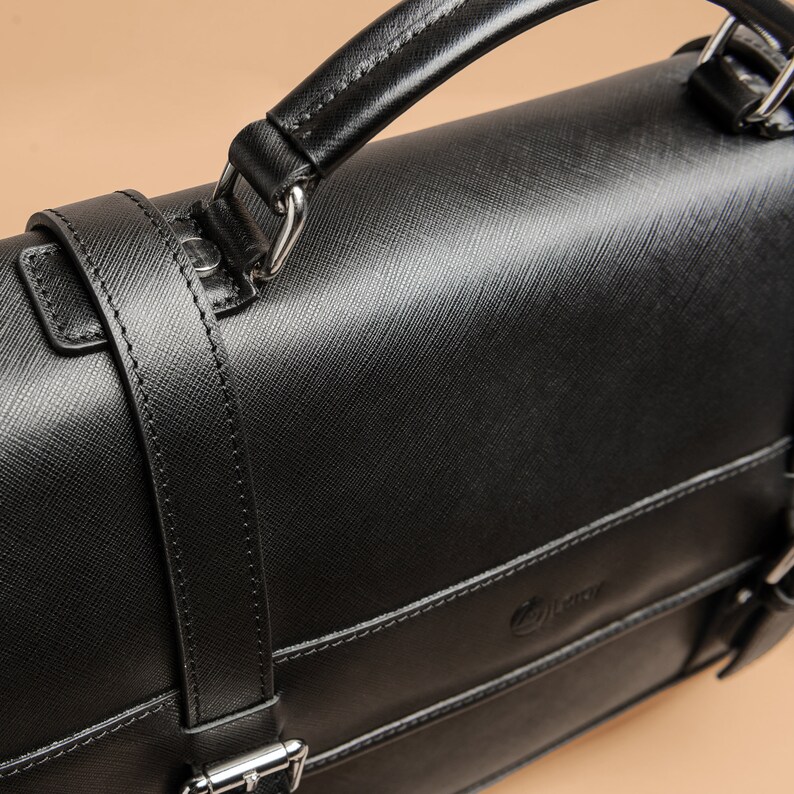 Double Buckle Leather Briefcase Laptop Bags for Men Leather Etsy
