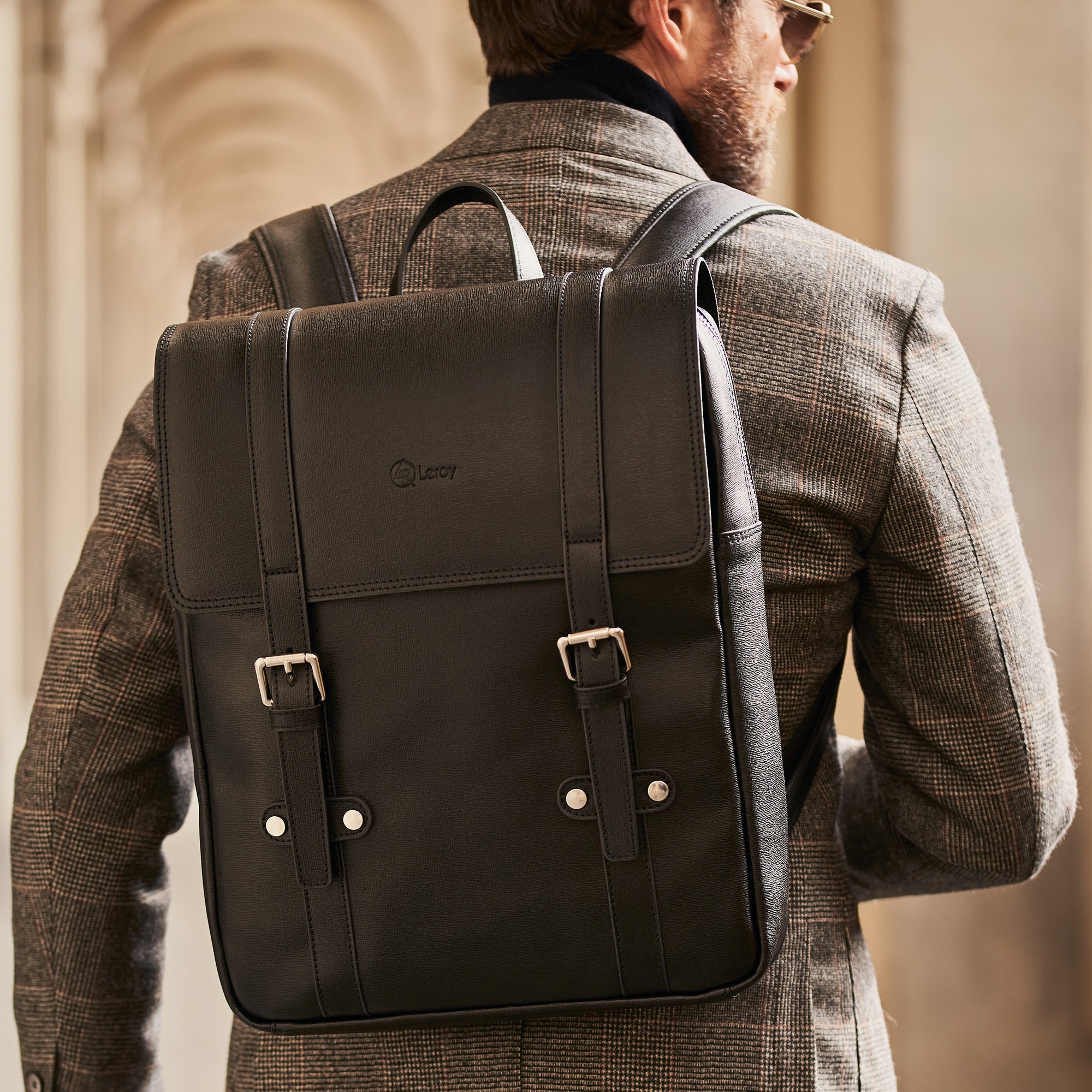 Slim Square Laptop Backpack for Men Black Italian Leather - Etsy